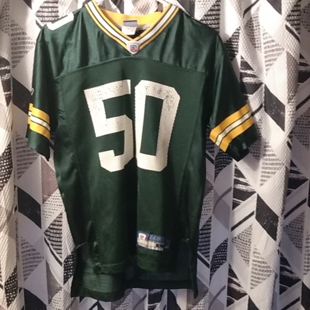 NFL Green Bay Packers Jersey AJ Hawk Green Reebok Shirt Youth L Double Sided
